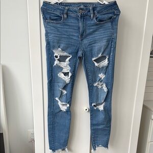American Eagle Outfitters Women's Blue Distressed Jeans